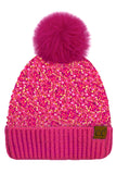 C.C Women's Sequin Fur Pom Beanie