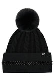 C.C Pearl Rhinestone Embellishment Beanie with Fur Pom