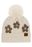 C.C Daisy Pattern Beanie with Pom