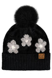 C.C Daisy Pattern Beanie with Pom