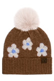C.C Daisy Pattern Beanie with Pom