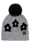 C.C Daisy Pattern Beanie with Pom