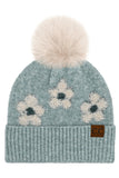 C.C Daisy Pattern Beanie with Pom