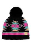 C.C Kids Southwest Pattern Faux Fur Pom Beanie