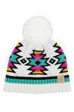 C.C Kids Southwest Pattern Faux Fur Pom Beanie