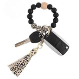 PU Tassel Keychain Bag charm Silicone Beaded Keychain Wristlet Key Ring Bracelet Cute Car Key Chain Holder for Women Girls