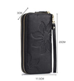 Women's Leather Double Zipper Wallet - Solid Color Large Capacity Long Phone Wallet from First-Layer Cowhide