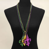 3PCS - Mardi Gras Fleur de Lis Pendant Beaded Long Necklaces