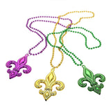 3PCS - Mardi Gras Fleur de Lis Pendant Beaded Long Necklaces