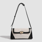 Small shoulder bag, design retro contrasting French underarm bag, versatile canvas portable shoulder bag, Crossbody baguette bag