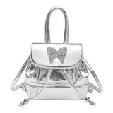 Small silver backpack, bag women's fashion versatile travel mini backpack, student bag, small women backpack purse