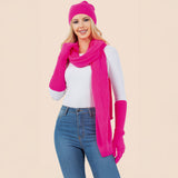 3PCS - Solid Winter Beanie Hat Scarf Gloves Set