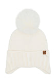 C.C Earflap Pom Knit Solid Beanie
