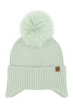 C.C Earflap Pom Knit Solid Beanie