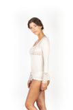 Mare Luxury Merino Wool Blend Women's Lace -Trimmed Long Sleeved Top (S - XL). Proudly Made in Italy (419)