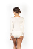 Mare Luxury Merino Wool Blend Women's Lace -Trimmed Long Sleeved Top (S - XL). Proudly Made in Italy (419)