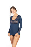 Mare Luxury Merino Wool Blend Women's Lace -Trimmed Long Sleeved Top (S - XL). Proudly Made in Italy (419)