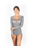 Mare Luxury Merino Wool Blend Women's Lace -Trimmed Long Sleeved Top (S - XL). Proudly Made in Italy (419)