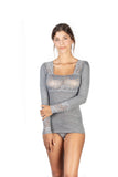 Mare Luxury Merino Wool Blend Women's Lace -Trimmed Long Sleeved Top (S - XL). Proudly Made in Italy (419)