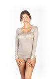 Mare Luxury Merino Wool Blend Women's Lace -Trimmed Long Sleeved Top (S - XL). Proudly Made in Italy (419)