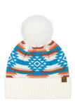 C.C Aztec Pattern Pom Cuff Beanie