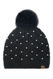 C.C Allover Pearl Crochet Pom Beanie