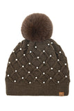 C.C Allover Pearl Crochet Pom Beanie