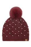 C.C Allover Pearl Crochet Pom Beanie