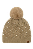 C.C Allover Pearl Crochet Pom Beanie