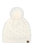 C.C Allover Pearl Crochet Pom Beanie