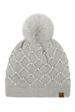 C.C Allover Pearl Crochet Pom Beanie