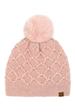 C.C Allover Pearl Crochet Pom Beanie