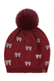 C.C Allover Rhinestone Mini Bow Pom Beanie
