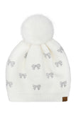 C.C Allover Rhinestone Mini Bow Pom Beanie