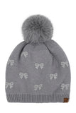 C.C Allover Rhinestone Mini Bow Pom Beanie