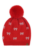 C.C Allover Rhinestone Mini Bow Pom Beanie