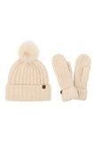 C.C Cozy Yarn Beanie Winter Hat & Mitten Set