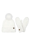 C.C Cozy Yarn Beanie Winter Hat & Mitten Set