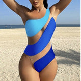 Sexy Tight Mesh Stitching Hollow Shoulder One-piece Women's Swimsuit Bikini