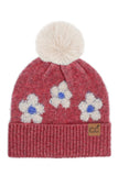C.C Daisy Pattern Beanie with Pom