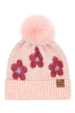 C.C Daisy Pattern Beanie with Pom