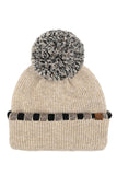 C.C Neutral Horizontal Stripe Cuffed Pom Beanie