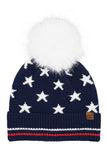 C.C Women's All Over Star and Stripe American Flag Pom Beanie 4th of July