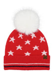 C.C Women's All Over Star and Stripe American Flag Pom Beanie 4th of July
