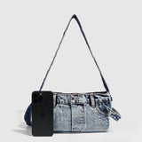 Small shoulder purse denim women's retro summer shoulder bag blue patchwork shoulder hobo handbag