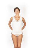 MaRe Premium Quality Cotton Wool Blend Women Tank Top with Macramé Lace. Proudly Made in Italy.