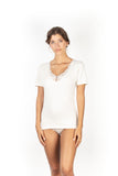 MaRe Premium Quality Cotton Wool Blend Women's T-Shirt with Macramé Lace. Proudly Made in Italy.