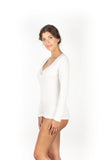 MaRe Cotton Wool Blend Women Long-Sleeved T-Shirt with Macramé Lace. Proudly Made in Italy.
