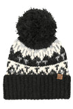 C.C Geometric Pattern Yarn Pom Beanie