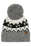 C.C Geometric Pattern Yarn Pom Beanie